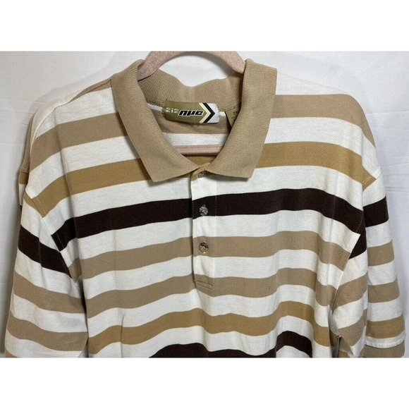 212 NYC Polo‎ Shirt Adult 2XL Beige Striped Button Golfer Rugby Mens - Picture 2 of 8